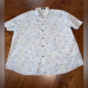 POL tropical floral Men's Casual White and Blue Patterned Shirt 3XL